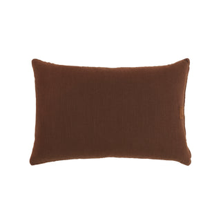 Raina Woven Lumbar Pillow - Brown 16" x 24", back side side, handwoven pillow, handmade pillow, suede pillow, decorative pillow, brown throw pillow, brown woven pillow, lumbar pillow, zipper closure, down feather insert, liamandlana.com