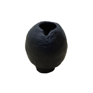 Paper Mache Moon Vase - Black, front side, vase, vases, decorative vase, paper mache vase, textured vase, handmade paper mache, decor, liamandlana.com