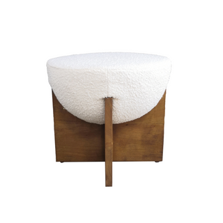 Mushroom Ottoman, front side, pouf otttomans, ottoman pouf, poufs, ottoman, living room ottoman, boucle fabric, handmade, solid wood frame, liamandlana.com