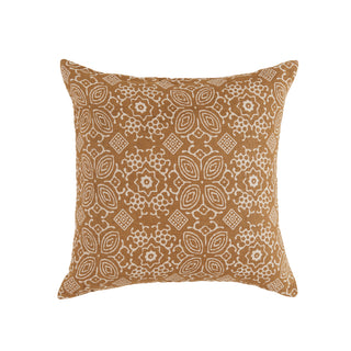 Nala Pillow 22" x 22", front side, throw pillow, linen, decorative, block-printed, handmade, brown, sustainable, fill included liamandlana.com