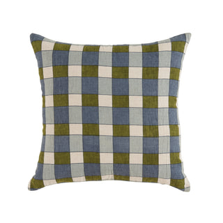 Ezra Pillow 22" x 22" - Earth, front side, throw pillow, linen, plaid pillow, green, blue, sustainable, handmade, fill included, liamandlana.com