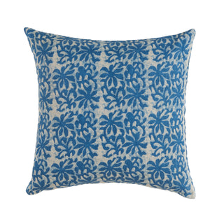 Aisha Blue Pillow - 24" x 24", front side, block print pillow, linen pillow, handmade pillow, blue throw pillow, decorative pillow, zipper closure, down feather insert, liamandlana.com