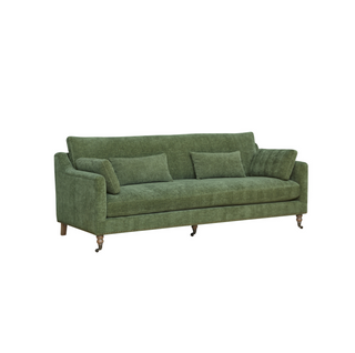 Dailey Sofa, side angle, green couch, living room sofa, sofa with casters, 100% polyester, performance fabric, sustainable furniture, liamandlana.com