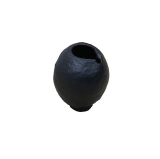 Paper Mache Moon Vase - Black, top angle, vase, vases, decorative vase, paper mache vase, textured vase, handmade paper mache, decor, liamandlana.com