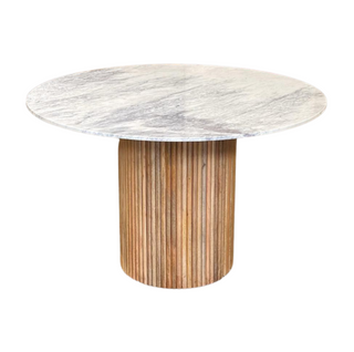 Karlen Round Dining Table, front side, dining table round, marble, 48" dining table, mango wood, handmade, sustainable furniture, liamandlana.com