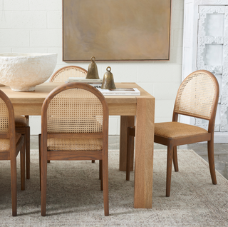 Archer Dining Chair, styled shot, dining chair, dining room chairs, rattan dining chair, curved dining char, rounded dining chair, arched back chair, woven dining chair, sustainable furniture, handmade chair, liamandlana.com