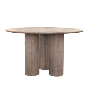 Brookhaven Dining Table, side angle, round mango wood, 53", sustainable, liamandlana.com