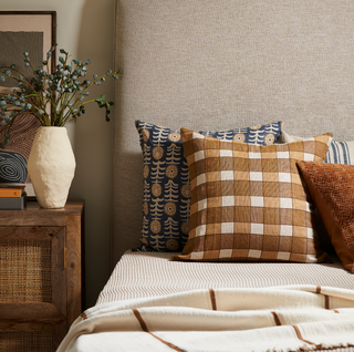 Flora Pillow 22" x 22", styled shot, decorative, floral print, linen, handmade, sustainable, fill included liamandlana.com