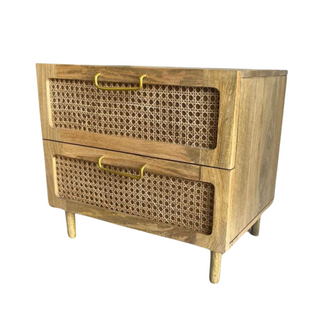 Jackson Nightstand, side angle, bedside table, drawer, rattan, cane, mango wood, bedroom, sustainable furniture, organic modern, liamandlana.com