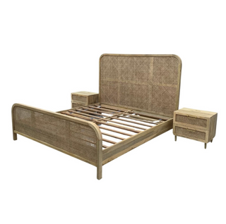 Jackson King Bed, side angle, bed frame, mango wood, rattan, cane. organic modern, sustainable furniture, liamandlana.com