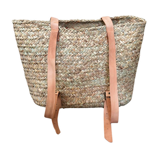 Market Backpack, back side, backpack, backpack for traveling, beach bag, straw bag, straw backpack, french market bag, market basket with leather straps, handmade bag, summer bag, liamandlana.com