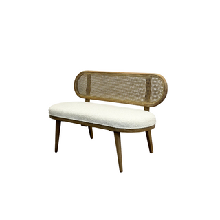 Oliver Bench, side angle, benches, bedroom bench, entryway bench, rattan bench, boucle bench, coastal bench, sustainable furniture, living room bench, liamandlana.com