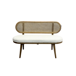 Oliver Bench, front side, benches, bedroom bench, entryway bench, rattan bench, boucle bench, coastal bench, sustainable furniture, living room bench, liamandlana.com