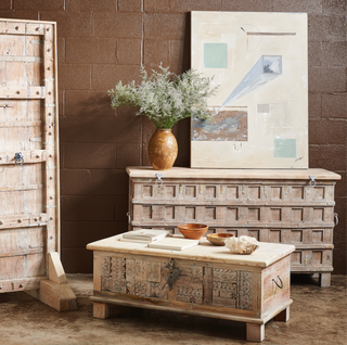 One-of-a-Kind Indian Wedding Chest - Natural, styled shot, sideboard, buffet table, buffet cabinet, chest, vintage, reclaimed wood, sustainable furniture, liamandlana.com