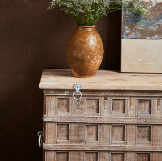 One-of-a-Kind Indian Wedding Chest - Natural, closeup, sideboard, buffet table, buffet cabinet, chest, vintage, reclaimed wood, sustainable furniture, liamandlana.com