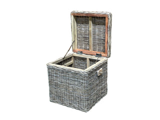 Blakely End Table Trunk, open, end table, living room end tables, side tables, accent table, end table with storage, table trunk, kubu weave, sustainable furniture, organic modern, handmade table, liamandlana.com