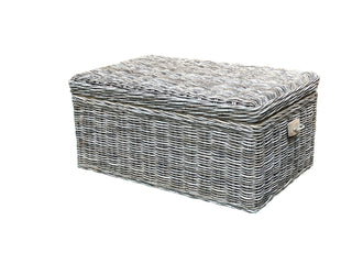 Blakely Coffee Table Trunk, side angle, coffee tables, tables coffee ,coffee table storage, decorative coffee table, sustainable furniture, kubu weave, handmade table, modern organic, liamandlana.com