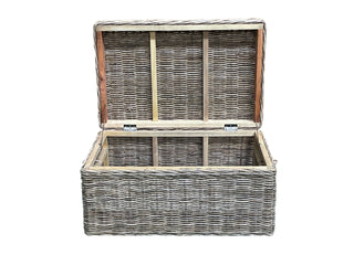 Blakely Coffee Table Trunk, opened, coffee tables, tables coffee ,coffee table storage, decorative coffee table, sustainable furniture, kubu weave, handmade table, modern organic, liamandlana.com