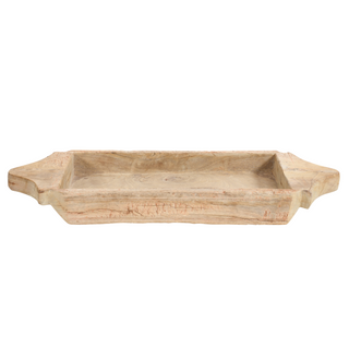 Wood Two Handle Rect. Parat, front side, wood bowl, decorative bowl, reclaimed, wood parat, tabletop accessory, decor, one-of-a-kind bowl, handmade, natural wood grain, found wooden bowl, liamandlana.com