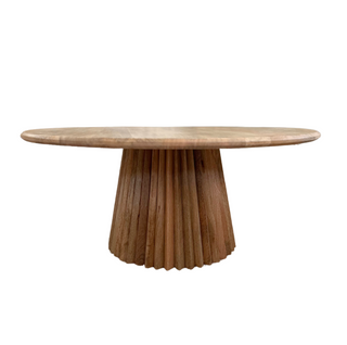 Serena Coffee Table, top angle, round, fluted base, mango wood, sustainable furniture, handmade table, 42" coffee table, liamandlana.com