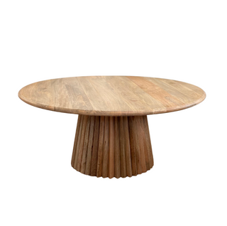 Serena Coffee Table, front side, round, fluted base, mango wood, sustainable furniture, handmade table, 42" coffee table, liamandlana.com