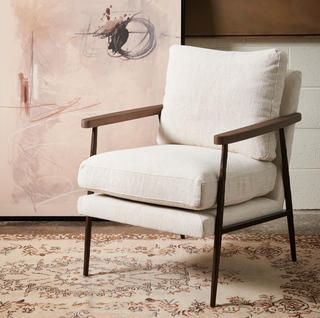 Steinbeck Chair - Orbit Alabaster, styled shot, accent chair, living room chairs, white chair, upholstered chair, modern chair, luxury furniture, handmade chair, liamandlana.com