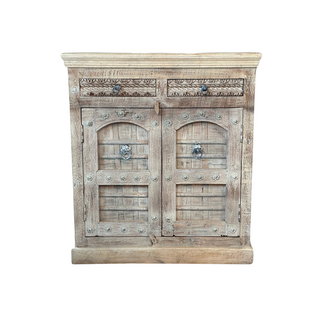 One-of-a-Kind Cabinet - Natural, front side, cabinet, accent cabinet, accent cabinet with doors, vintage, reclaimed wood, handcarved, sustainable furniture, liamandlana.com