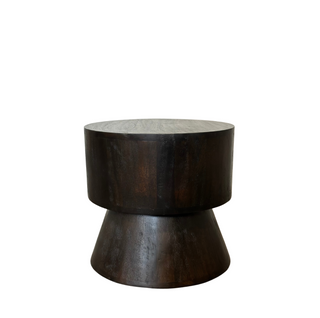 Mushroom Accent Table - Medium, front side, side table, end table, round, dark brown, mushroom, handmade, mango wood, liamandlana.com