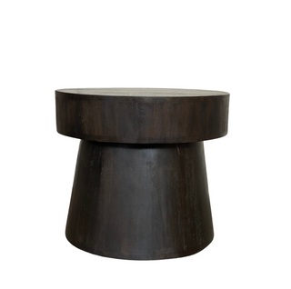 Mushroom Accent Table - Large, front side, side table, end table, round, dark brown, mushroom, handmade, mango wood, liamandlana.com