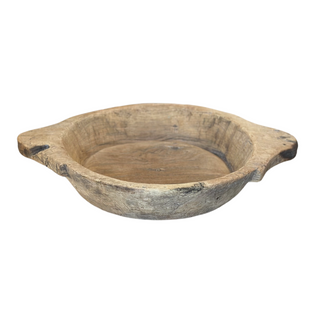 Wood Two Handle Parat - Large, angled shot, wood bowl, wooden bowl, decorative bowl, reclaimed wood bowl, wood parat, tabletop accessory, decor, one-of-a-kind bowl, handmade, natural wood grain, found wooden bowl, liamandlana.com