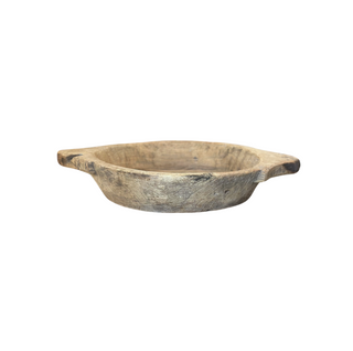 Wood Two Handle Parat - Large, front side, wood bowl, wooden bowl, decorative bowl, reclaimed wood bowl, wood parat, tabletop accessory, decor, one-of-a-kind bowl, handmade, natural wood grain, found wooden bowl, liamandlana.com