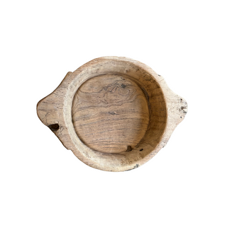 Wood Two Handle Parat - Large, top angle, wood bowl, wooden bowl, decorative bowl, reclaimed wood bowl, wood parat, tabletop accessory, decor, one-of-a-kind bowl, handmade, natural wood grain, found wooden bowl, liamandlana.com