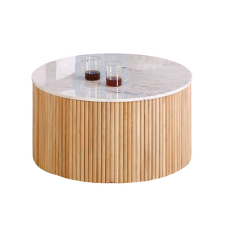 Karlen Coffee Table, front side, round, marble, sustainable furniture, living room furniture, handmade table, liamandlana.com