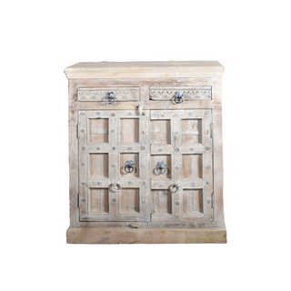 One-of-a-Kind Cabinet - Natural, front side, accent cabinet, accent cabinet with doors, vintage cabinet, reclaimed wood, hand carved cabinet, sustainable furniture, liamandlana.com