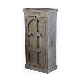 One-of-a-Kind Cabinet - Natural, front side, accent, accent cabinet with doors, vintage, reclaimed wood, hand carved cabinet, sustainable furniture, liamandlana.com