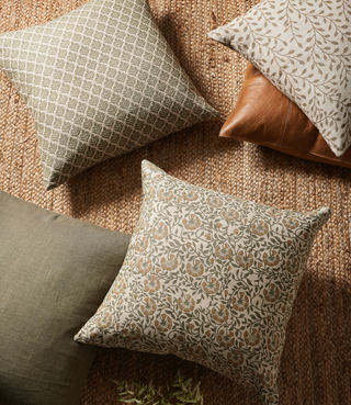 Pillow collection, throw pillows, wholesale, decorative pillows, accent pillows, suede pillows, hamdmade pillows, block print linen pillows, hemp pillows, hand-knotted wool pillows, leather pillows, zipper closure, down feather insert, liamandlana.com 