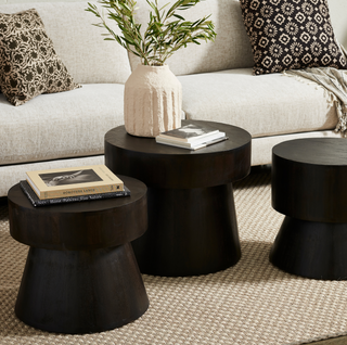 Mushroom Accent Table - Large, styled, side table, end table, round, dark brown, mushroom, handmade, mango wood, liamandlana.com 
