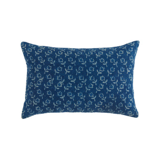 Anya Navy Pillow - 16" x 24", front side, block print pillow, linen pillow, handmade pillow, blue throw pillow, decorative pillow, lumbar pillow, zipper closure, down feather insert, liamandlana.com