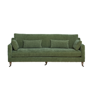 Dailey Sofa, front side, green couch, living room sofa, sofa with casters, 100% polyester, performance fabric, sustainable furniture, liamandlana.com 