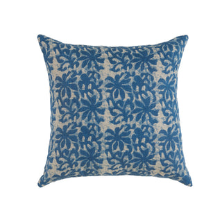 Aisha Blue Pillow - 20" x 20", front side, block print pillow, linen pillow, handmade pillow, blue throw pillow, decorative pillow, zipper closure, down feather insert, liamandlana.com