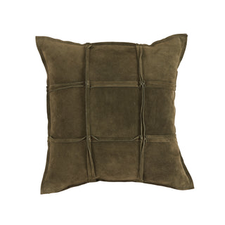 Sonia Suede Pillow - Olive 22" x 22", front side, green suede pillows, handmade pillow, decorative pillow, green throw pillow, olive throw pillow, zipper closure, down feather insert, liamandlana.com