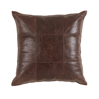 Divya Leather Pillow - Dark Brown 22" x 22", front side, genuine leather, handmade pillow, brown throw pillow, decorative pillow, zipper closure, down feather insert, liamandlana.com