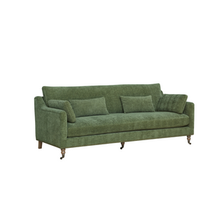 Dailey Sofa, side angle, green couch, living room sofa, sofa with casters, 100% polyester, performance fabric, sustainable furniture, liamandlana.com 