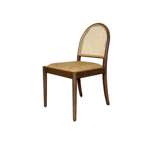 Archer Dining Chair, side angle, dining chair, dining room chairs, rattan dining chair, curved dining char, rounded dining chair, arched back chair, woven dining chair, sustainable furniture, handmade chair, liamandlana.com 