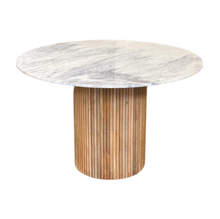 Karlen Round Dining Table, front side, dining table round, marble, 48" dining table, mango wood, handmade, sustainable furniture, liamandlana.com 