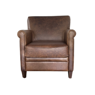 Alma Club Chair, front side, accent chair, accent chair for living room, leather chair, leather accent chair, small leather chair, bedroom chair, club chair leather, genuine leather, waco brown, liamandlana.com