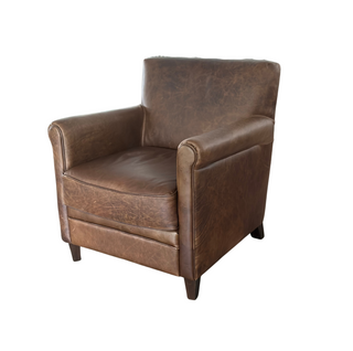 Alma Club Chair, side angle, accent chair, accent chair for living room, leather chair, leather accent chair, small leather chair, bedroom chair, club chair leather, genuine leather, waco brown, liamandlana.com