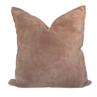 Amara Suede Pillow 20" x 20", front side, brown suede pillows, brown throw pillow, handmade pillow, decorative pillow, zipper closure, down feather insert, liamandlana.com
