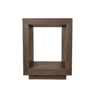 Wooden square shelf with a dark brown finish on a white background