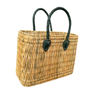 Little Gift Basket - Green, side angle, woven bag, straw bag, basket purse, gift basket, small basket purse, handmade bag, genuine leather, summer bag, liamandlana.com 